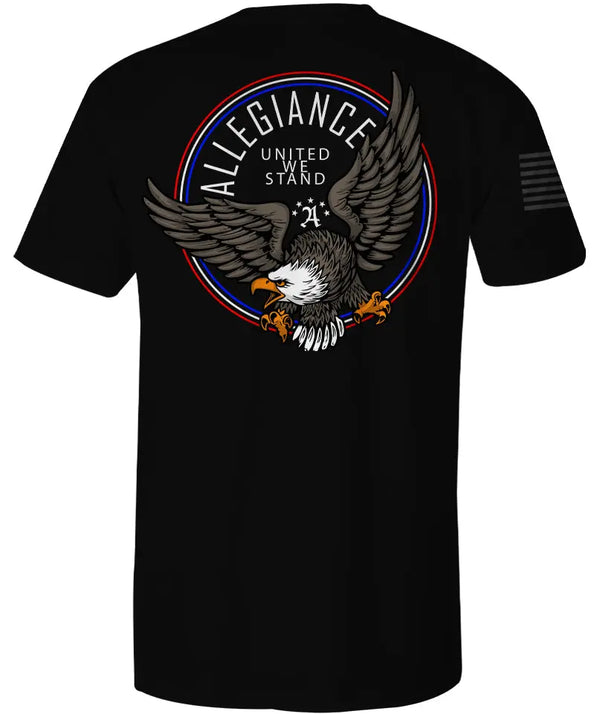 Back of Navigator Tee in black featuring large eagle graphic with "Allegiance" and "United We Stand" text