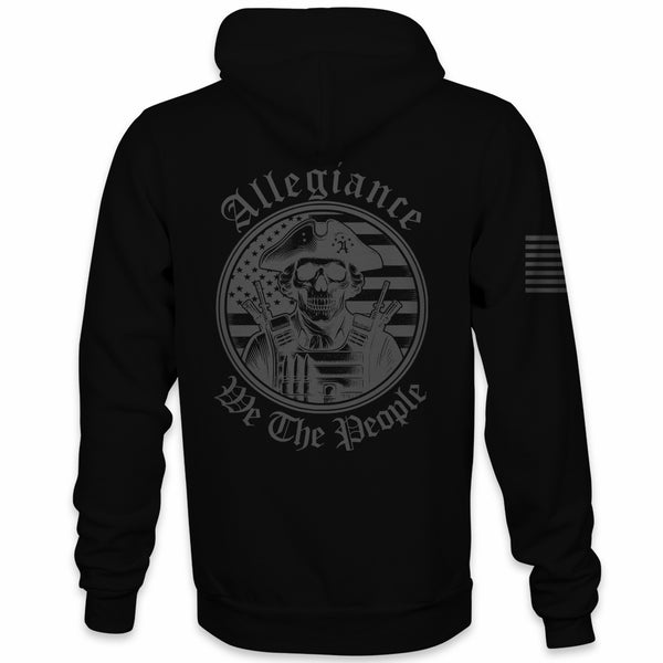 Back view of Allegiance We The People Hoodie with skull patriot design